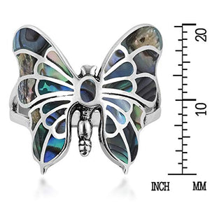 AeraVida Exotic Graceful Butterfly Abalone Shell Inlay .925 Sterling Silver Ring (6)