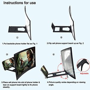 jteman 12'' 3D Mobile Phone Screen Magnifier with Bluetooth Speaker+12'' Curved Screen Magnifier Mobile Projector Screen for Movies, Videos, Gaming Foldable Phone Stand for iPhone and All Smartphones
