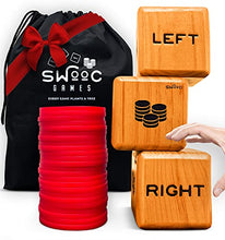 Load image into Gallery viewer, SWOOC Games - Giant Right Center Left Dice Game (All Weather) with 24 Large Chips &amp; Carry Bag - Jumbo Wooden Lawn Game - Big Backyard Game for Family - Indoor / Outdoor
