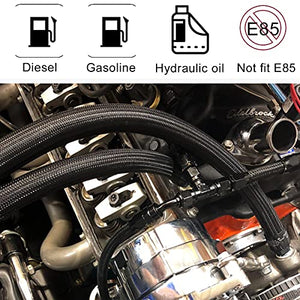 3/8 6AN 20FT Fuel Line Hose Kit, Nylon Stainless Steel Braided Fuel Line Oil/Gas/Fuel Hose End Fitting Hose with 10PCS Swivel Fuel Hose Fitting Adapter Kit - Black