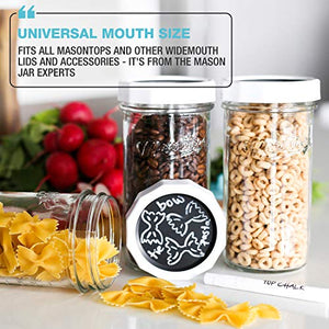 Masontops Multi-Use Wide Mouth Mason Jars - Large 24 Oz Jar Size -13 Piece Set - 4 Pack of Glass Jars & Blackboard Lids
