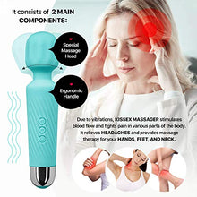 Load image into Gallery viewer, Personal Wand Massager for Men and Women - 20 Vibration Modes &amp; 8 Speeds. Rechargeable Hand Held Massager (Mint)
