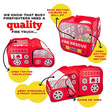 Load image into Gallery viewer, Fire Truck Tent with Sound Button for Kids Toddlers Boys &amp; Girls - Red Fire Engine Pop Up Pretend Playhouse Indoors &amp; Outdoors - Quick Set Up Weather Proof Fabric Foldable &amp; Spacious – Great Gift Idea

