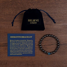 Load image into Gallery viewer, Believe London Hematite Magnetic Therapy Bracelet with Jewelry Bag &amp; Meaning Card | Strong Elastic | Precious Natural Stones Healing
