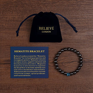 Believe London Hematite Magnetic Therapy Bracelet with Jewelry Bag & Meaning Card | Strong Elastic | Precious Natural Stones Healing