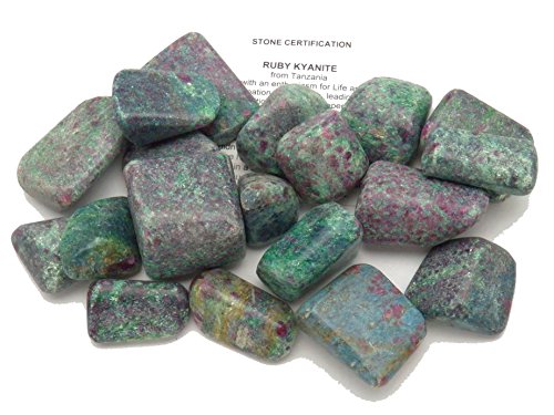 Fundamental Rockhound™ Products: 1 pc Blue Green Kyanite with Rubies Tumbled Stone AA Quality Crystal from India (Large (8.1-15 g))