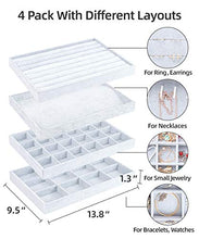 Load image into Gallery viewer, UIUIX Stackable Velvet Jewelry Trays Organizer for Drawer, Velvet Jewelry Storage Display Trays, Earring Necklace Bracelet Ring Organizer, Set of 4 (Grey)
