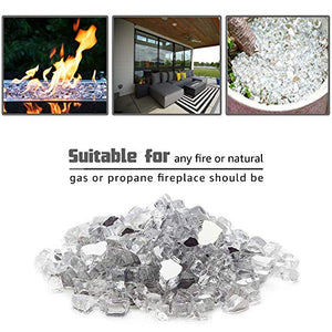 CJGQ Fire Glass 20LB for Fire Pit Extreme Tempature Rating Good for Propane or Natural Gas Reflective Fireplace Glass Crystal White