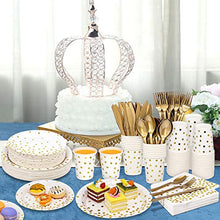 Load image into Gallery viewer, White and Gold Party Supplies 350PCS Disposable Dinnerware Set - White Paper Dinner/Dessert Plates Napkins Cups, Gold Plastic Forks Knives Spoons for Birthday Graduation Fathers Day Independence Day
