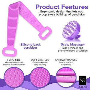 Silicone Scalp Massager and Back Scrubber Shower Set - 31.5 inch Gentle Exfoliating Back Scrubber and Relaxing Scalp Massager