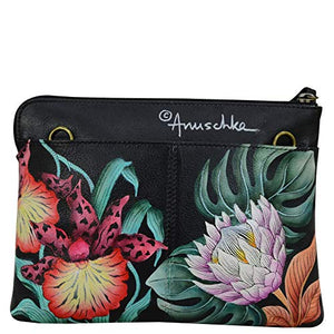 Anuschka Women’s Genuine Leather Three-In-One Clutch - Hand Painted Exterior - Island Escape Black
