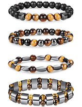 Load image into Gallery viewer, Jstyle 4Pcs Hematite Bead Bracelet for Men Women 8mm Tiger Eye Stone Beads Bracelet Elastic Natural Stone Bracelet Bangle

