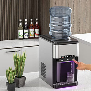 PETSITE Countertop Water Cooler Dispenser with Ice Maker, 3 in 1 Top-Loading Hot & Cold Water Dispenser 5 Gallon, 48 LBS Daily-Ice, Portable Ice Cube Makers Machine for Home Kitchen Office Bar