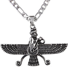 Load image into Gallery viewer, Asoodehdelan Large Double Sided Antique Silver Pt Farvahar Necklace Iranian Gift Persian Iran Faravahar Chain (24&quot; Chain)
