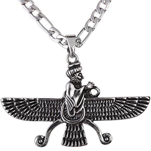 Asoodehdelan Large Double Sided Antique Silver Pt Farvahar Necklace Iranian Gift Persian Iran Faravahar Chain (24