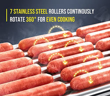 Load image into Gallery viewer, SYBO Hot Dog Roller, 18 Hot Dog 7 Roller Grill Cooker Machine with Removable Stainless Steel Drip Tray and Glass Hood Cover, 1000-Watts, OT-R3-8
