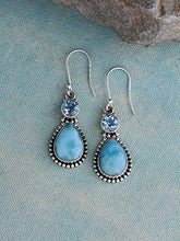 Load image into Gallery viewer, YoTreasure Larimar &amp; Blue Topaz Solid Sterling Silver Designer Earrings
