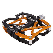 Load image into Gallery viewer, MZYRH Mountain Bike Pedals, Ultra Strong Colorful CNC Machined 9/16" Cycling Sealed 3 Bearing Pedals (Black Black Glod 3 Bearings)
