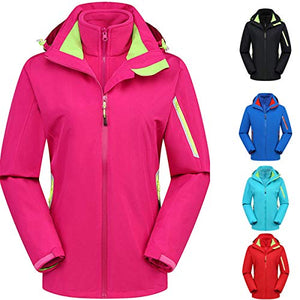 Thenxin Women Waterproof Jacket Warm Hooded Zipper Outdoor Hiking Climbing Windbreaker(Black,XXL)