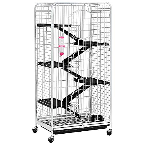YAHEETECH Multi Levels Rolling Large Ribbit Bunny Cage - 52-inch Pet Ferret Chinchilla Squirrels Cage Small Animals Hutch w/ 3 Front Doors/Bowl/Water Bottle White