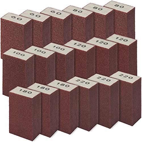 18 Pack Sanding Sponge, MAPRIAL 60 80 100 120 180 220 Grit Coarse Medium Fine Sanding Blocks Assortment, Washable and Reusable Sandpaper Block for Wood, Metal, Drywall, Polishing.