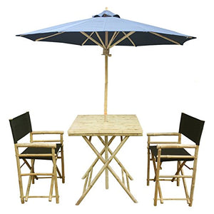 Zew 4-Piece Bamboo Outdoor Backyard Patio Set with Square Table, 2 Folding Canvas Chairs and Umbrella, White