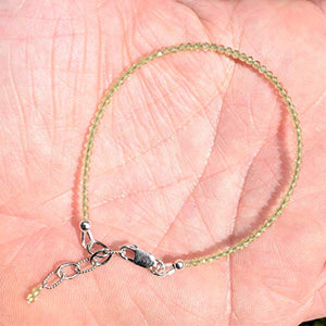 Adjustable 6.5" to 7.5" Micro-Faceted 2mm Peridot Bracelet Sterling Silver (Selenite Charged) Reiki by Zenergy Gems