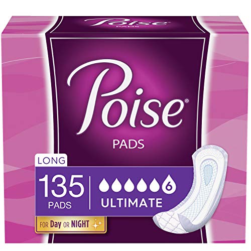 Poise Incontinence Pads for Women, Ultimate Absorbency, Long, Original Design, 135 Count (3 Packs of 45) (Packaging May Vary)