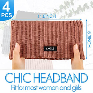 4 Pieces Knit Headbands Winter Ear Warmers Crochet Knit Headbands Elastic Turban Head Wraps Chic Hair Scrunchies Headbands for Women Girls