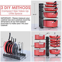 Load image into Gallery viewer, Pan Organizer Rack for Cabinet, Pot Rack with 3 DIY Methods, Adjustable Pots and Pans Organizer under Cabinet with 8 Tiers, Large &amp; Small Pot Organizer Rack for Cabinet Kitchen Cookware Organizer
