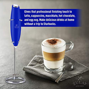 Zulay Original Milk Frother Handheld Foam Maker for Lattes - Whisk Drink Mixer for Bulletproof Coffee, Mini Foamer for Cappuccino, Frappe, Matcha, Hot Chocolate by Milk Boss (Royal Blue)