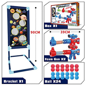 LURLIN Shooting Game Toy for Age 6, 7, 8,9,10+ Years Old Kids, Boys - 2pk Foam Ball Popper Air Guns & Shooting Target & 24 Foam Balls - Ideal Gift - Compatible with Nerf Toy Guns…