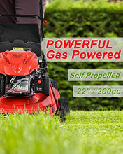 Load image into Gallery viewer, PowerSmart Lawn Mower, 22-inch &amp; 200CC, Gas Powered Self-Propelled Lawn Mower with 4-Stroke Engine, 3-in-1 Gas Mower in Color Red/Black, 5 Adjustable Heights (1.18''-3.02'' ), DB9422SR
