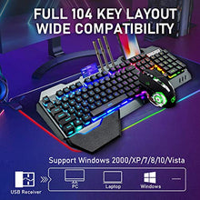 Load image into Gallery viewer, Wireless Gaming Keyboard and Mouse with Rainbow LED 16RGB Backlit Rechargeable 4800mAh Battery Metal Panel Mechanical Ergonomic Feel Waterproof Dustproof 7 Color Mute Mice for Laptop PC Gamer(Black)
