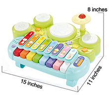 Load image into Gallery viewer, fisca 3 in 1 Musical Instruments Toys, Electronic Piano Keyboard Xylophone Drum Set - Learning Toys with Lights for Baby &amp; Toddler 1 2 3 Year Old Boys and Girls
