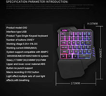 Load image into Gallery viewer, CHUNUO One-Handed Mechanical Gaming Keyboard, USB Wired Rainbow Letters Glowing Luminous with Wrist Rest, Gaming Keyboard Set (Keyboard + Ordinary Mouse)
