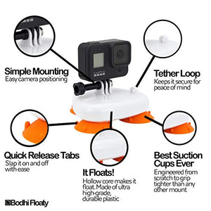 Bodhi Floaty Suction Cup Mount - Floating GoPro Accessory for Kayak, Surfboard, Boat, Car - Floats Action Cameras Including Hero9 Hero 8 Hero 7, GoPro Max, Insta360, DJI OSMO, AKASO, APEMAN, Campark