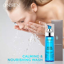 Load image into Gallery viewer, Onsen Japanese Aloe Vera Face Wash - Premium Nightly Facial Cleanser for Makeup Removal, Heals Dry &amp; Sensitive Skin, Hyaluronic Acid, Curry Leaf Oil, Vitamin C &amp; E, Gel Cleanser - 5.6 fl oz/165 ml
