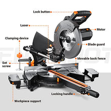 Load image into Gallery viewer, Sliding Miter Saw, ENGiNDOT 10-Inch Single Bevel Compound Miter Saw with 15-Amp Motor, Double Speed (4500 &amp; 3200 RPM), Laser Guide, 3 Blades, Bevel Cut (0°- 45°) for Wood, PVC or Soft Metal Cutting
