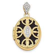 Load image into Gallery viewer, 14k Yellow Gold Textured Diamond Oval Photo Pendant Charm Locket Chain Necklace That Holds Pictures Fancy Fine Jewelry For Women Gifts For Her
