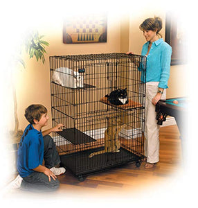 MidWest Cat Playpen / Cat Cage Includes 3 Adjustable Resting Platforms, Removable Leak-Proof Pan, Easy 2-Door Top / Bottom Access & 4-locking Wheel Casters