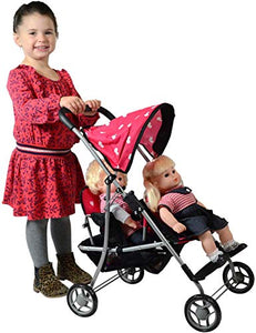 The New York Doll Collection First Doll Twin Stroller - Cutest Heart Design Baby Doll Strollers - Great Toy Gift for Toddlers and Girls