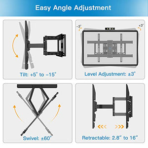 PERLESMITH TV Wall Mount Bracket Full Motion Dual Articulating Arm for Most 37-70 Inch LED, LCD, OLED, Flat Curved TVs up to 132lbs VESA 600×400 with Tilt, Swivel and Rotation - PSLFK1