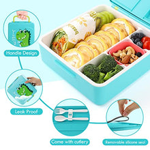 Load image into Gallery viewer, Lehoo Castle Bento Lunch Box for Kids with 4 Compartments,1300ml Lunch Containers with Ice Packs Sauce Jar, Spoon&amp;Fork, Durable, Leak Proof, BPA-Free and Food-Safe Materials(Blue)
