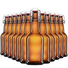 Load image into Gallery viewer, Amber Glass Swing Top Beer Bottles - 16 Ounce (12 Pack) Grolsch Bottles, with Flip-top Airtight Lid, for Carbonated Drinks, Kombucha, 2nd Fermentation, Water Kefir, UV Protection Brewing Bottle.
