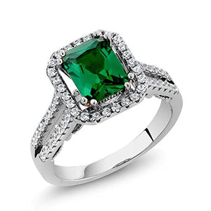 Gem Stone King 925 Sterling Silver Green Simulated Emerald Women's Wedding Engagement Ring (2.78 Ct Emerald Cut (Size 9)