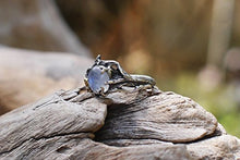 Load image into Gallery viewer, Rainbow Moonstone Ring"Cleo" READY TO SHIP, Sterling Silver and Solid Gold moonstone engagement ring, flower ring, twig ring, nature ring
