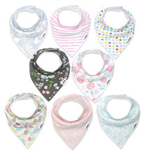 Load image into Gallery viewer, Baby Bandana Bibs | Teething Bibs For Baby Girls, Newborns, Set of 8 Floral Baby Bibs and Burp Cloths - Organic, Adjustable &amp; Absorbent Baby Bandana Drool Bibs by Matimati Baby (Rosy Mint)
