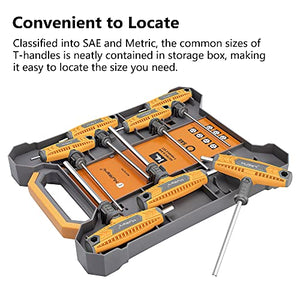 Mulwark 14 PC T-handle Allen Wrench Set Metric and Standard, T Handle Hex Key Set with Storage Box, Two-Tip Design and Chamfered Tips