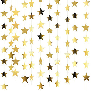 130 Feet Glitter Star Paper Garland Banner Hanging Decoration for Graduation Class of 2022 Congrats Grad Wedding Birthday Festival Party Decoration (Gold)